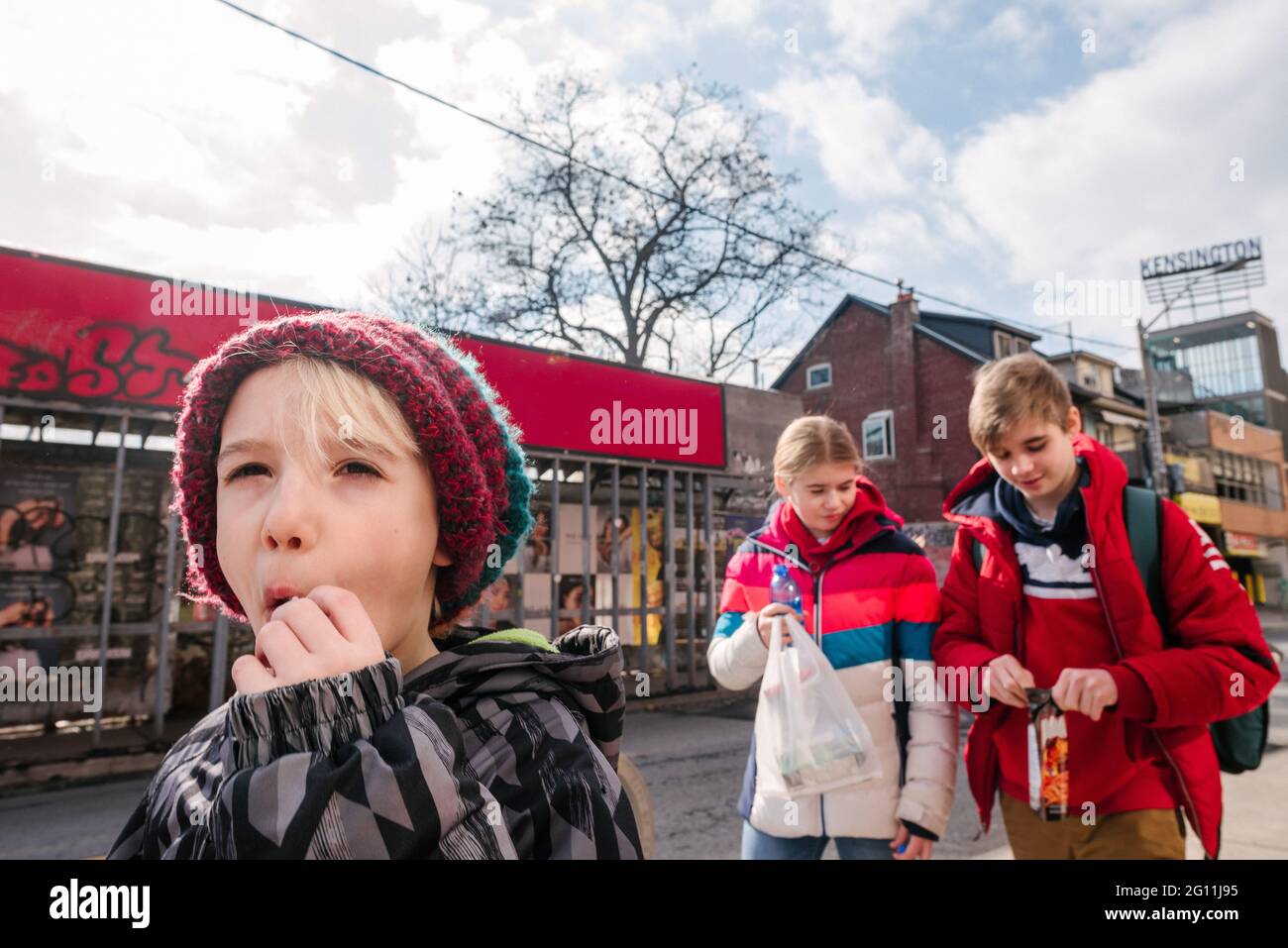 Canada, Ontario, Children walking in city Stock Photo