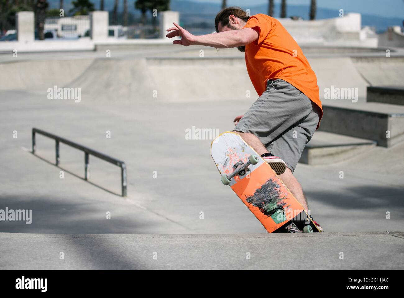 USA, California, Ventura, Man skateboarding in skate park Stock Photo