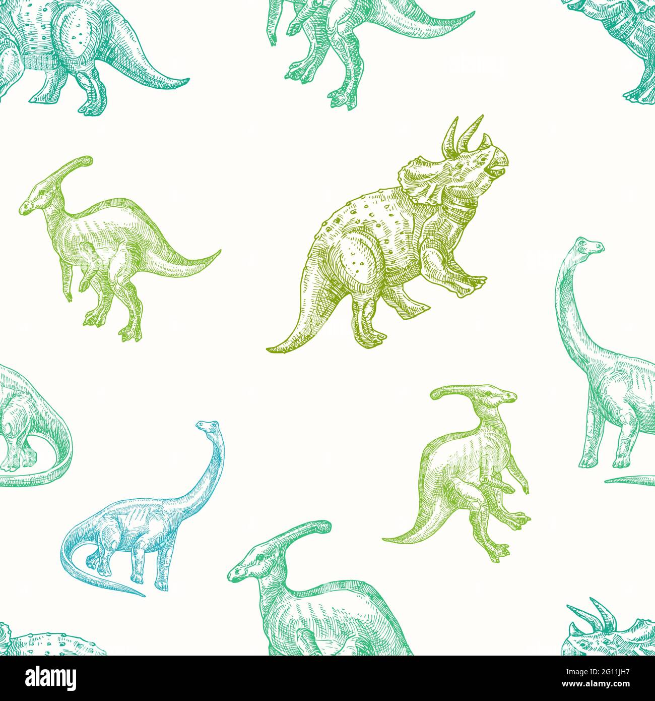 Hand Drawn Dinosaurs Vector Seamless Background Pattern ...