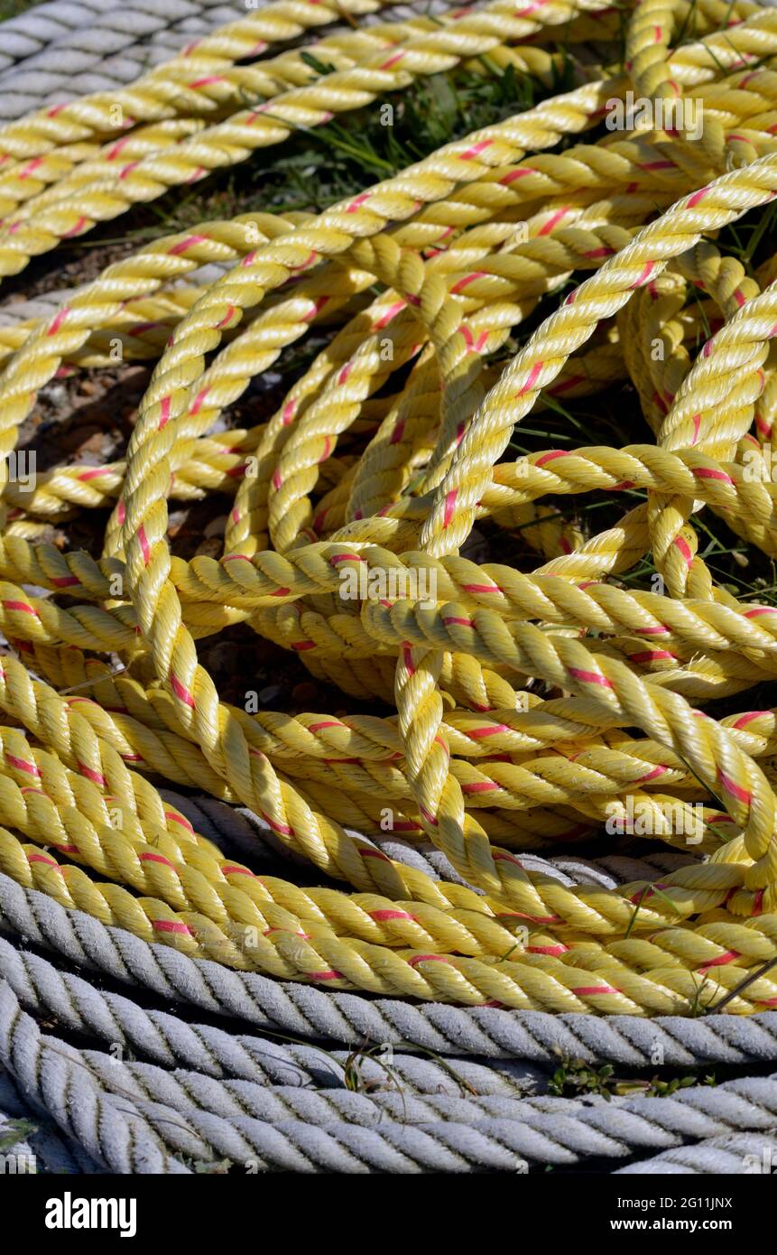 pile of fishing boat rope Stock Photo