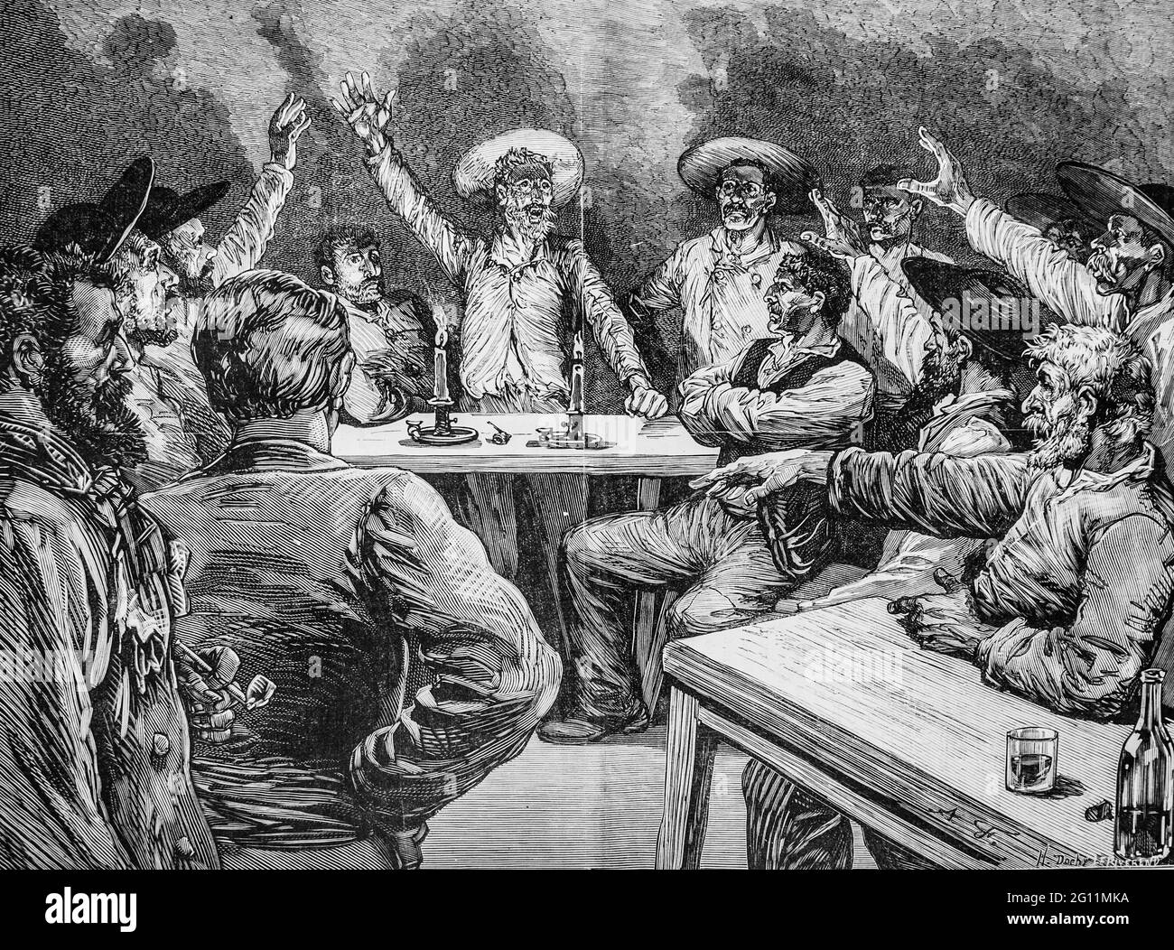 les troubles de montceau les mines conciliabule des mineurs ,l'univers illustre 1882,editeur librairie nouvelle Stock Photo