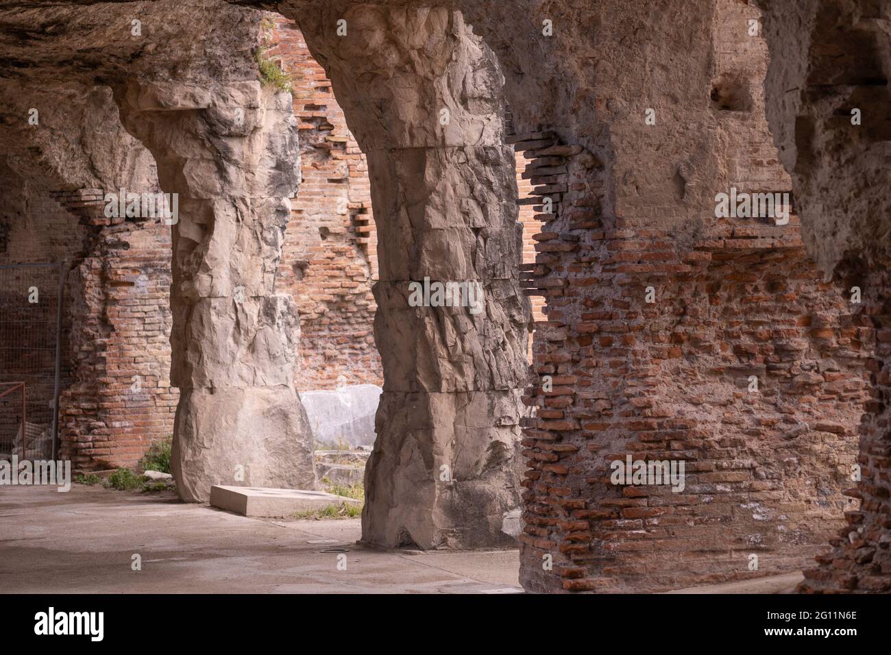 Stone columns in the Capua amphitheater Stock Photo