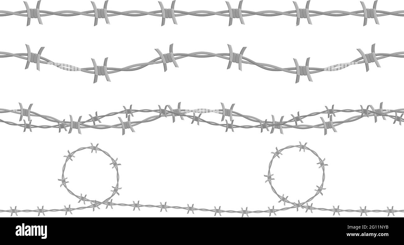 Barbed wire collection, set of different seamless security wire, barbwire vector illustration Stock Vector