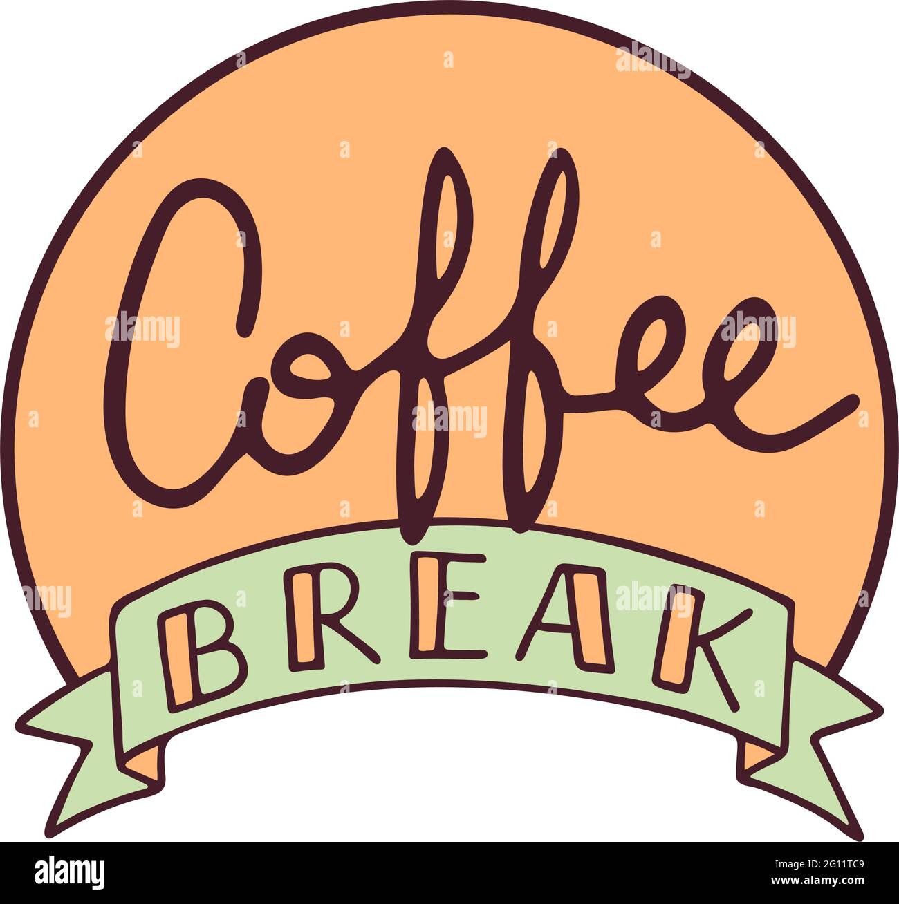 Coffee break hand drawn vector lettering with ribbon, isolated sign for
