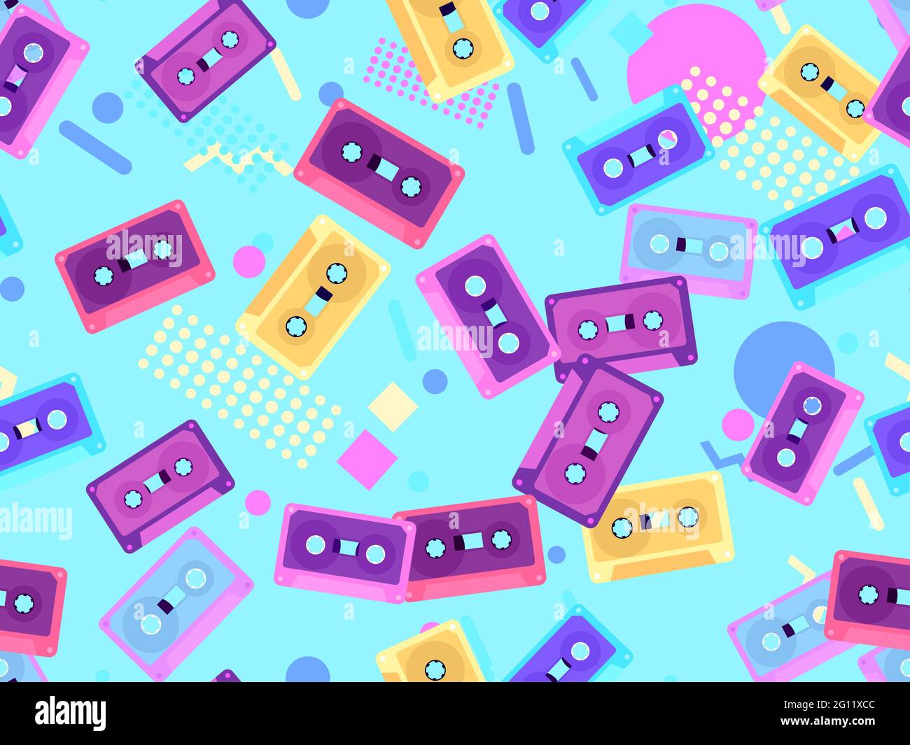 Seamless pattern with audio cassettes with geometric shapes in the ...