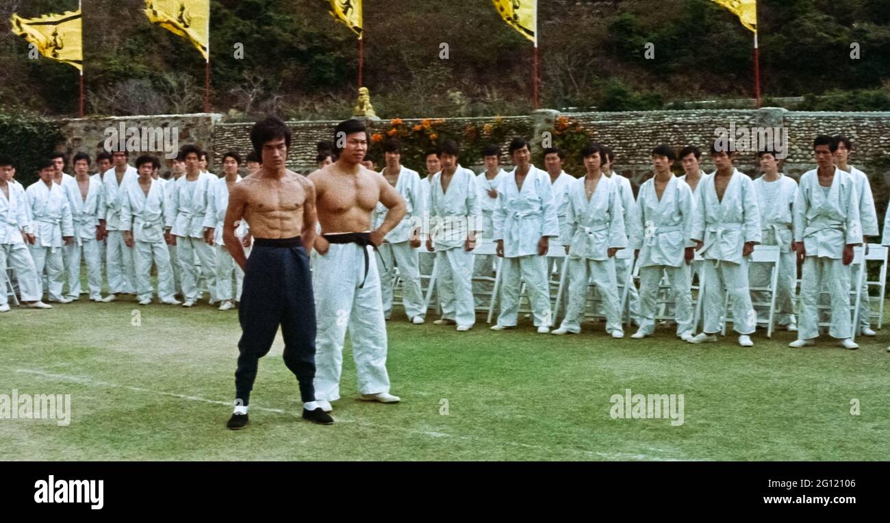 USA. Bruce Lee and Bolo Yeung in a scene from (C)Warner Bros film: Enter  The Dragon (1973). Plot: A secret agent comes to an opium lord's island  fortress with other fighters for