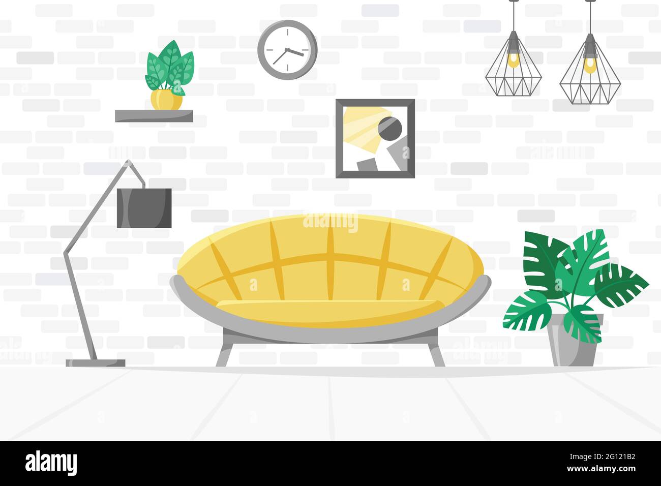Living room in flat style, home illustration with sofa, lamp, house ...