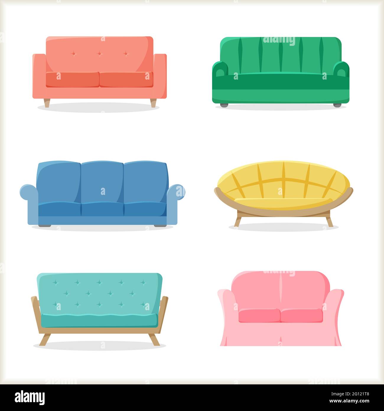 Different sofas set, couches collection, colorful furniture in flat