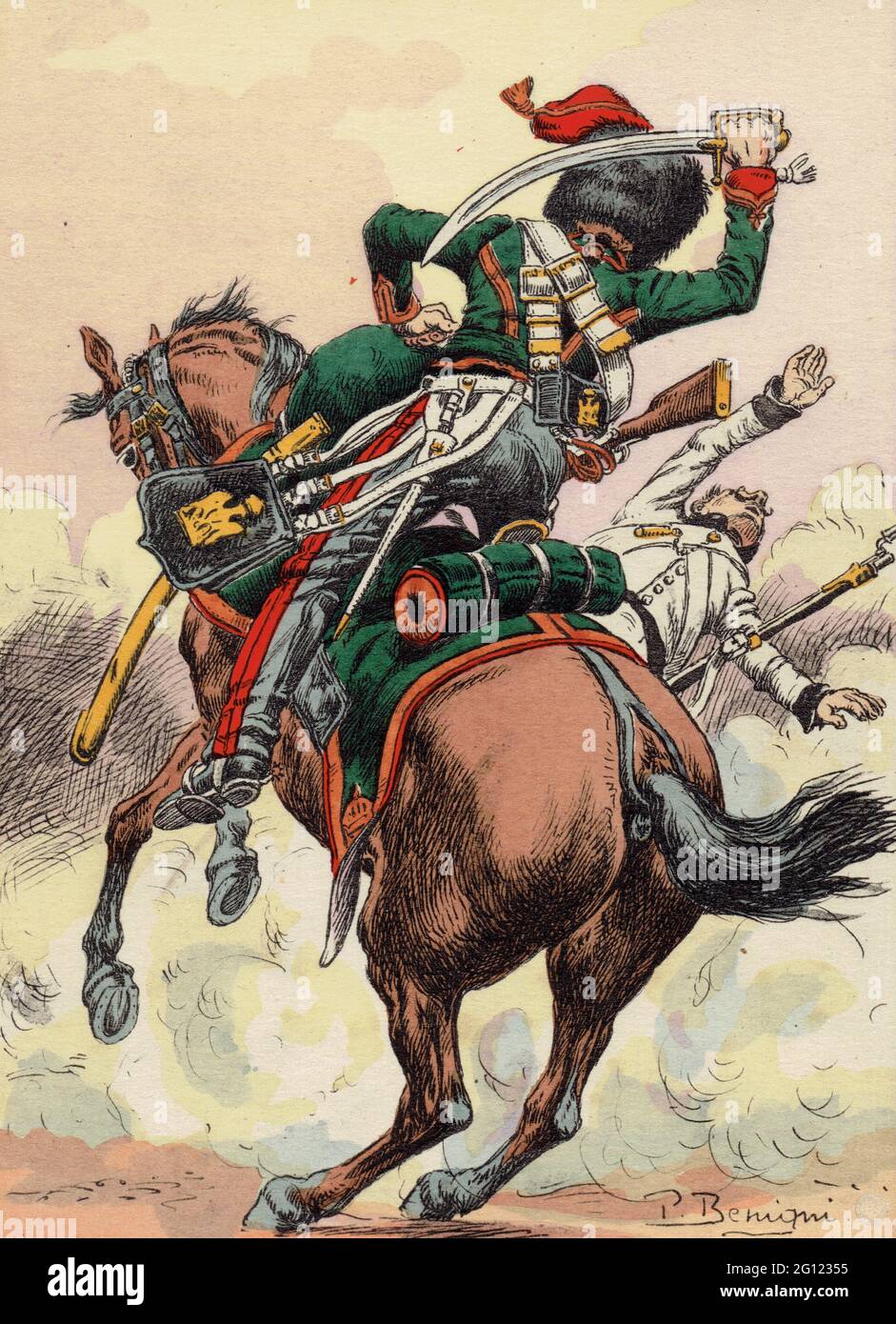 cavalier du 1er régiment de chasseurs à cheval en tenue de campagne sous le 1er Empire Stock