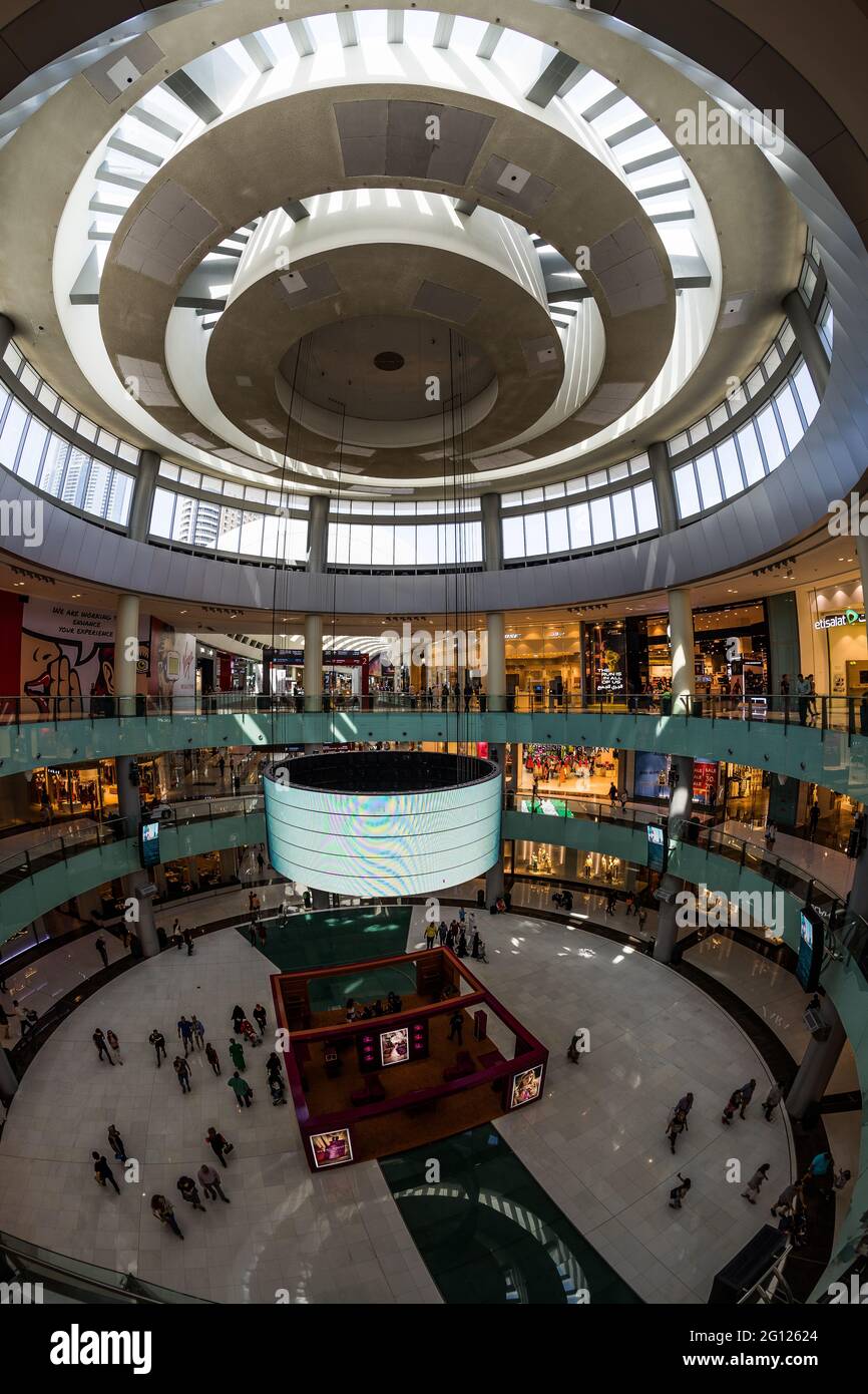 The interior of dubai mall via a fisheye lens Stock Photo - Alamy