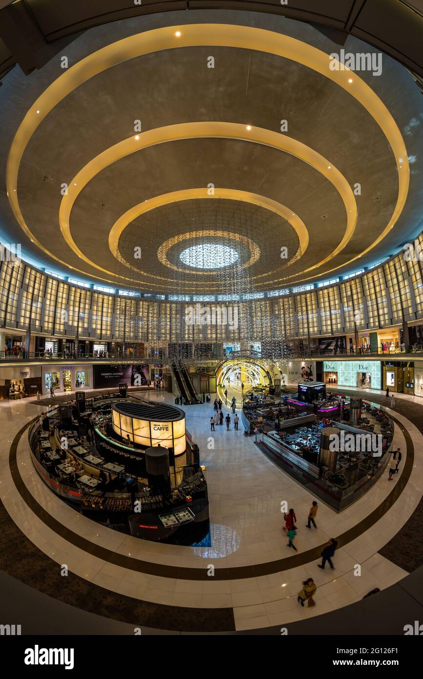 The interior of dubai mall via a fisheye lens Stock Photo - Alamy