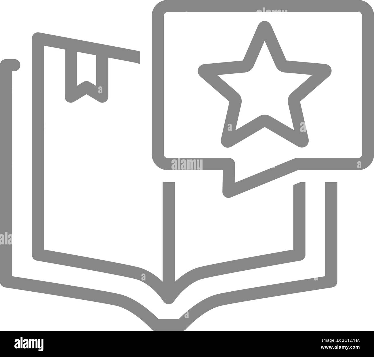 Open book with star in speech bubble line icon. Add to favorites, good ...