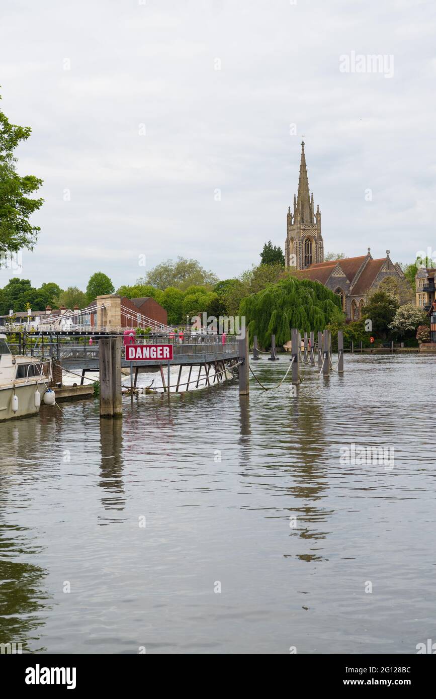 The River Thames viewed from Marlow Lock with the weir on the left and