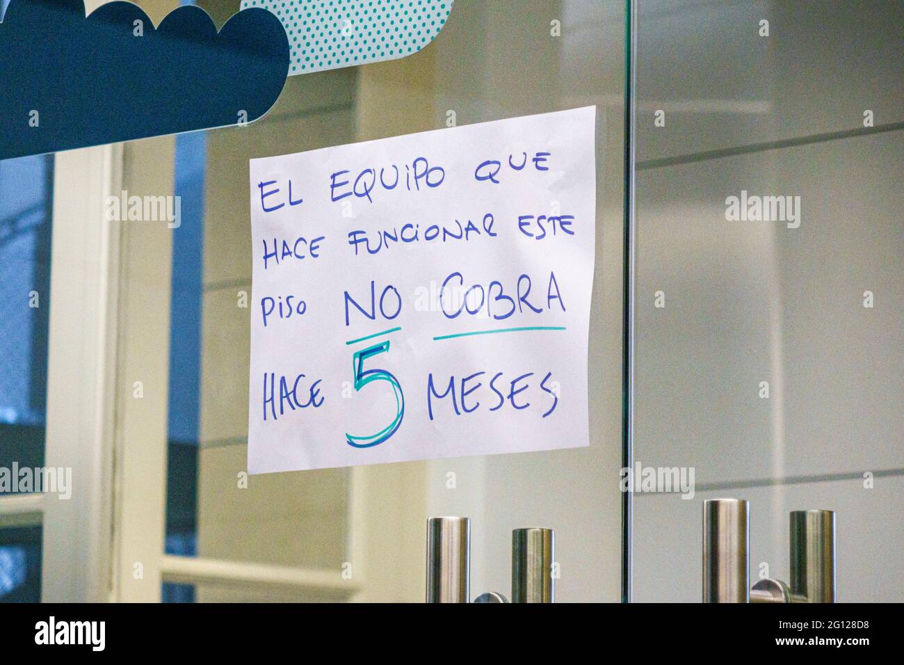 Argentina Buenos Aires Plaza del Correo Centro Cultural Kirchner CCK cultural centre inside administrative office door sign anti-government protest Sp Stock Photo