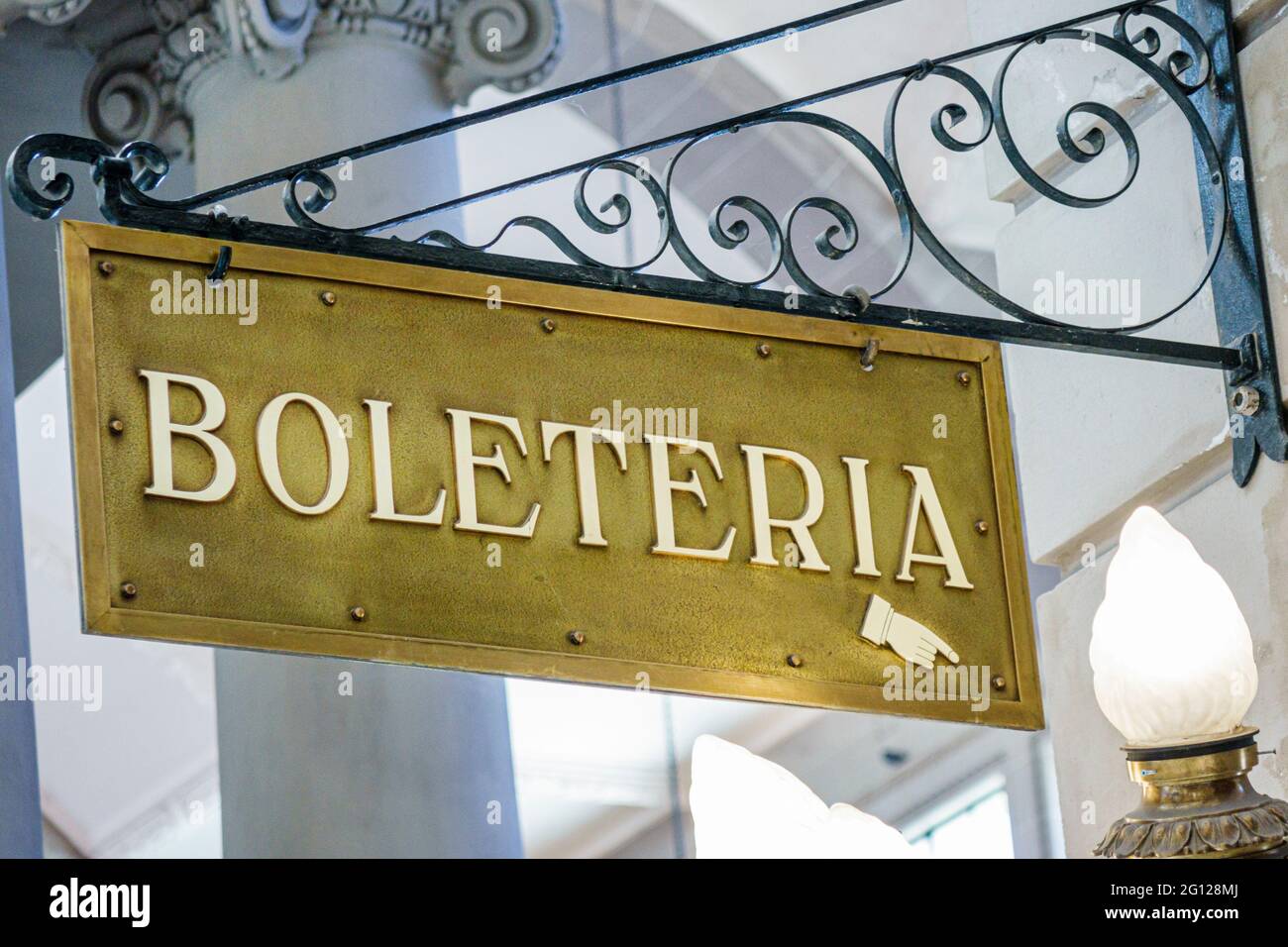 Argentina Buenos Aires business sign Boleteria ticket office hand pointing Stock Photo