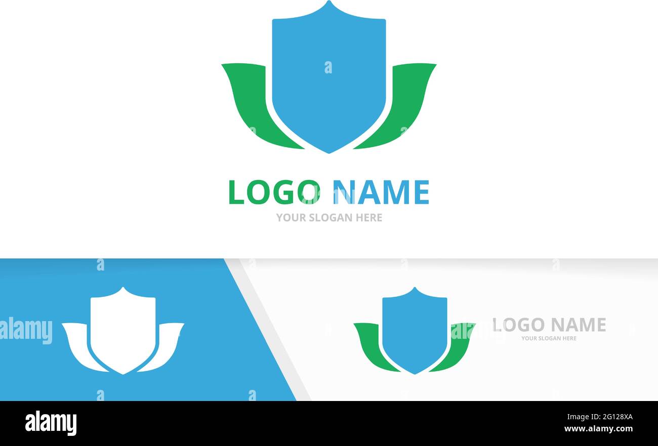 Vector shield and leaves logo combination. Eco security logotype design template. Stock Vector