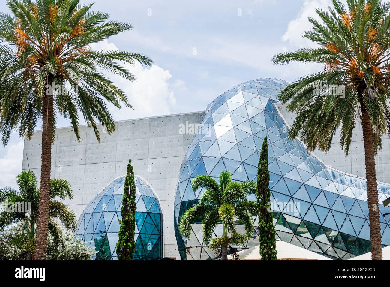Florida St. Saint Petersburg Salvador Dali Museum art gallery exterior architect Yann Weymouth HOK Enigma geodesic glass bubble triangular glass palm Stock Photo