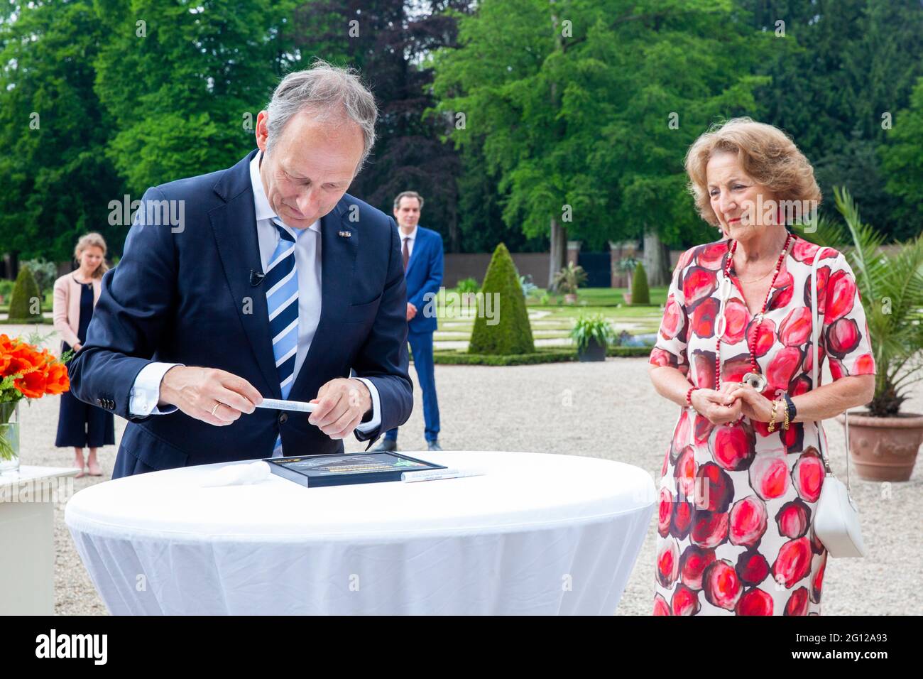 Netherlands. 03rd June, 2021. 03-06-2021 Apeldoorn Princess Margriet during  the christening of the official Invictus Games The Hague 2020 Tulip in the  garden of Paleis Het Loo in Apeldoorn. Mart de Kruif,