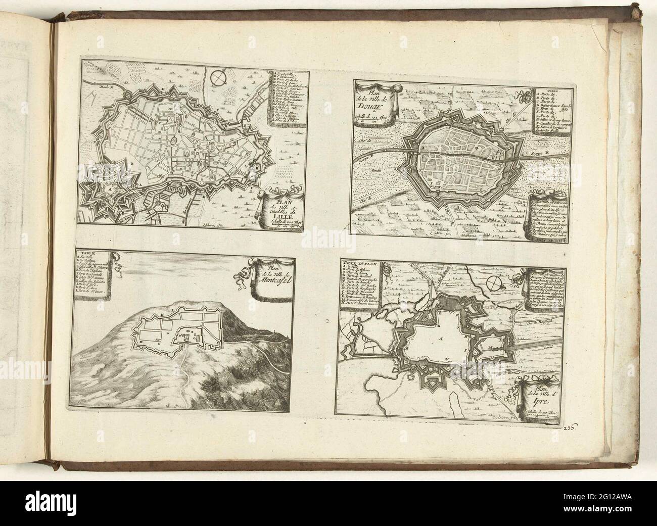 Floor plans of Lille, Douai, Montcassel and Ypering, 1726; Lille / Douay /  Montcasel / Ipre; Les Forces de l'Europe, Asie, Afrique et Amerique (...)  Comme Aussi Les Cartes des Côtes de