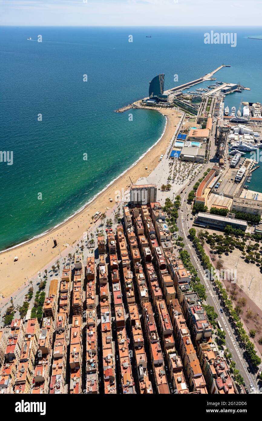 Aerial view of La Barceloneta neighborhoud. Barcelona, Spain. Stock Photo