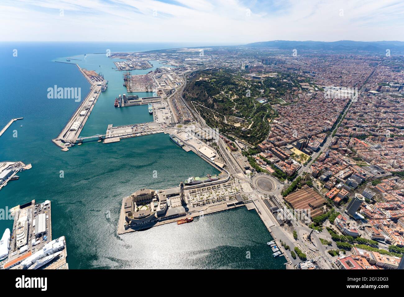 Aerial view of the port of Barcelona. Barcelona, Spain. Stock Photo