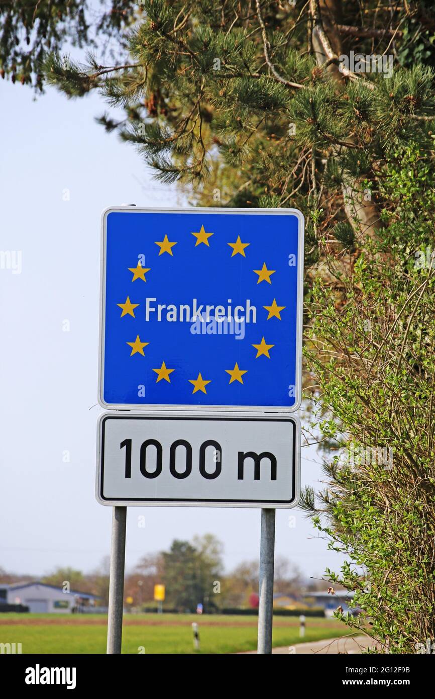 Customs sign at the external border of France. Stock Photo