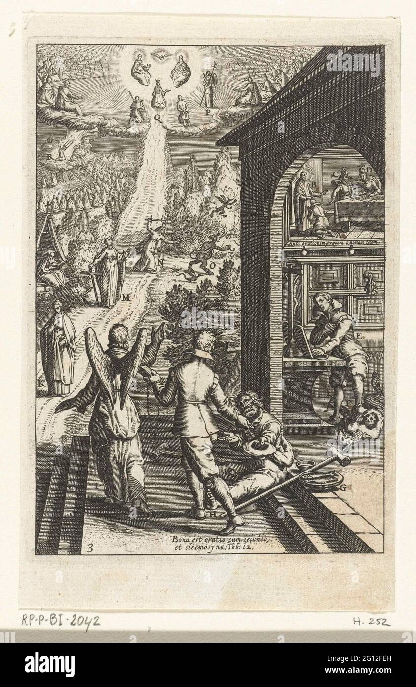 Emblem With Man Preparing With Good Deeds On A Prayer To God; Den Wech Des  Century Life. A Man With Bible And Rosary In Hand Follows An Angel Who  Points To An