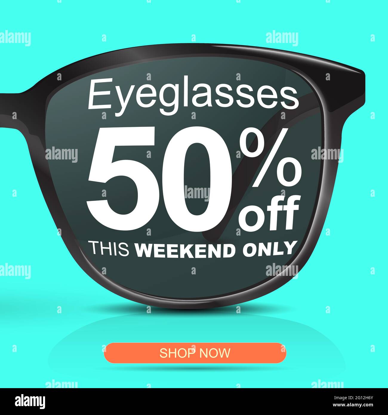 Sunglasses for half price concept. Big sale 50 off. Eyeglasses discount banner. Stock Vector