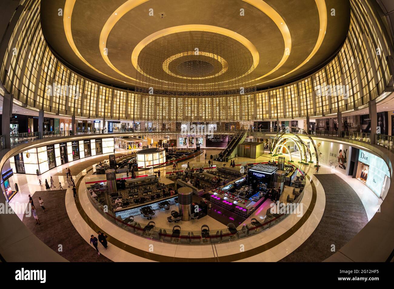 The interior of dubai mall via a fisheye lens Stock Photo - Alamy