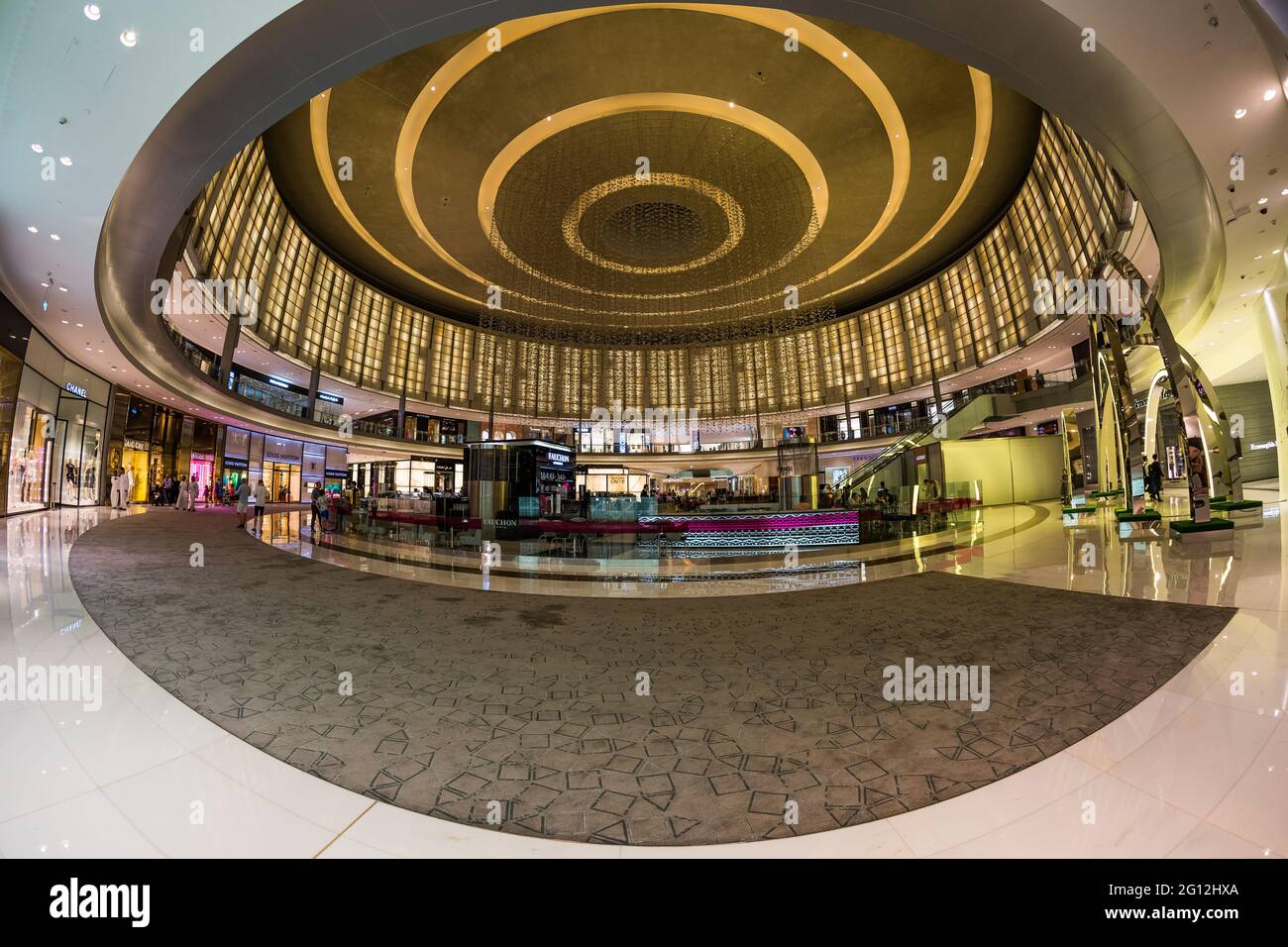 The interior of dubai mall via a fisheye lens Stock Photo Alamy