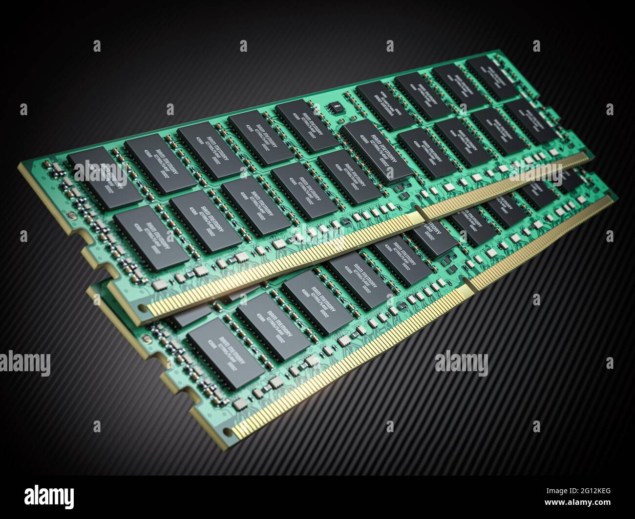 DDR ram computer memory modules on black background. 3d illustration. Stock Photo
