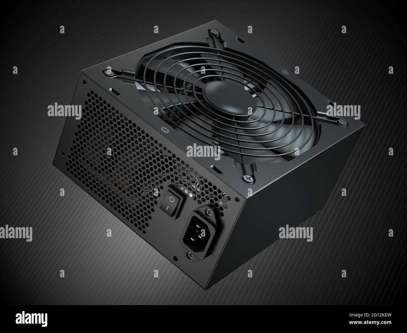 Computer AC power supply unit on black background. 3d illustration. Stock Photo