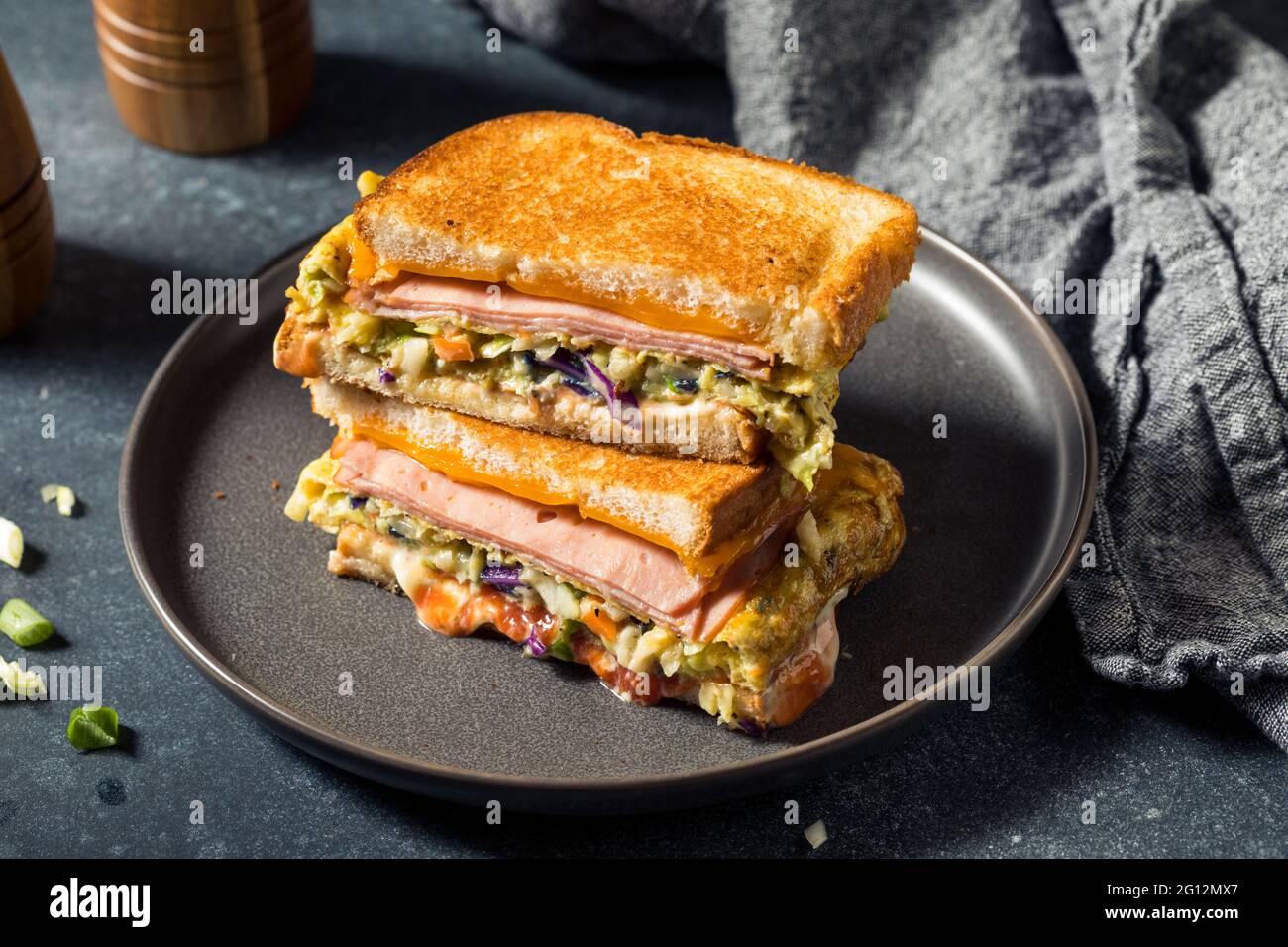 Homemade Korean Gilgeori Street Toast with Egg Ketchup and Cabbage