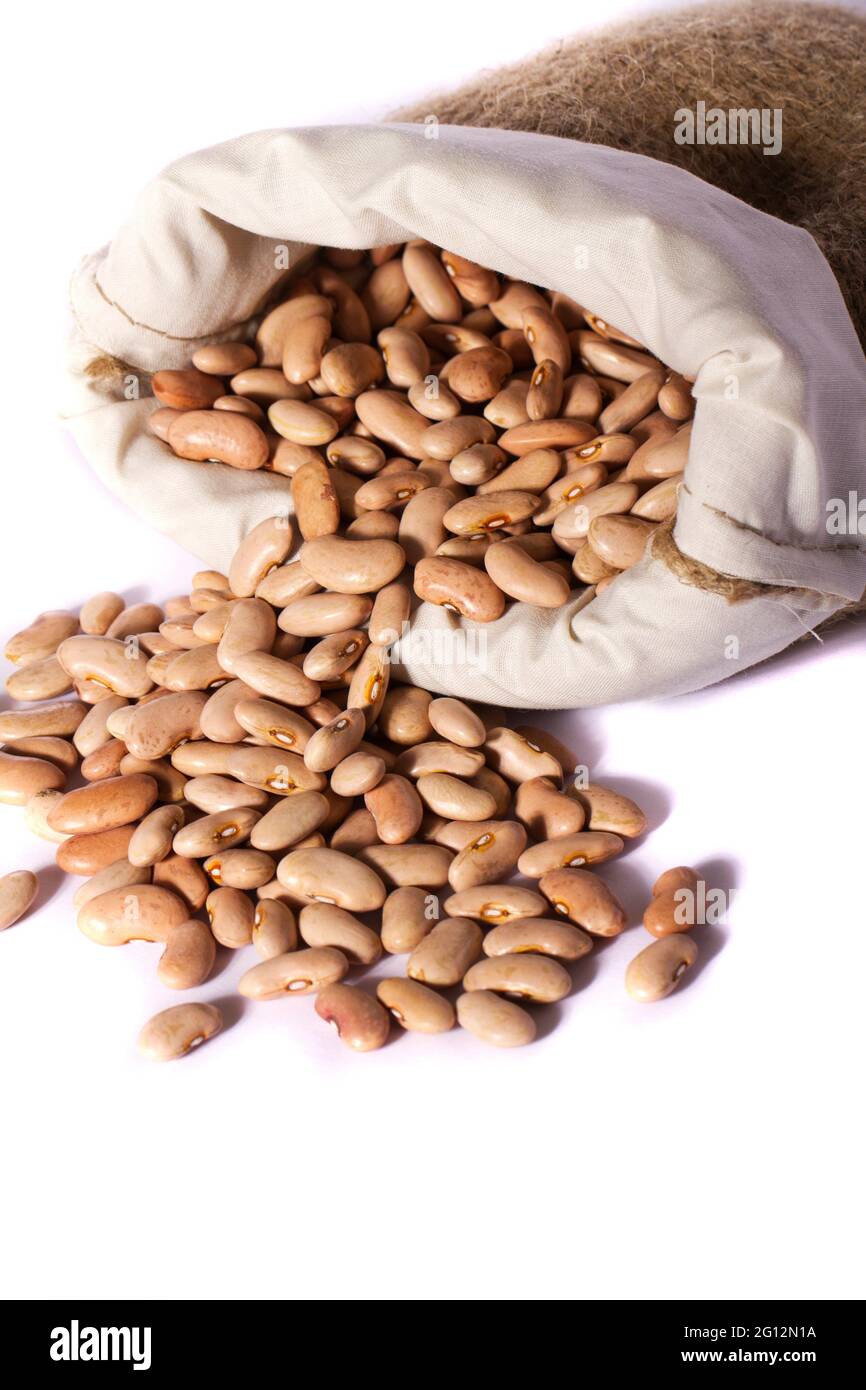 View of a sack of red beans isolated on a white background Stock Photo