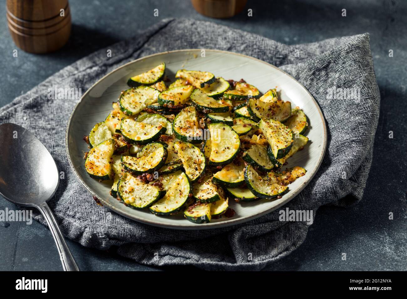 Homemade Oven Roasted Zucchini Slices with Garlic and Pepper Stock