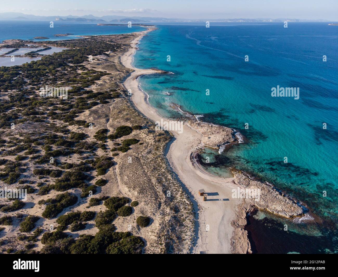 Llevant beach, Formentera, Pitiusas Islands, Balearic Community, Spain. Stock Photo