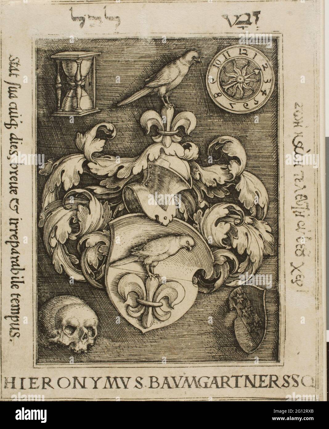 Barthel Beham. Bookplate of Hieronymous Baumgrtner - 1522/40 - Barthel Beham German, 1502-1540. Engraving in black on ivory laid paper. 1522 - 1540. Stock Photo