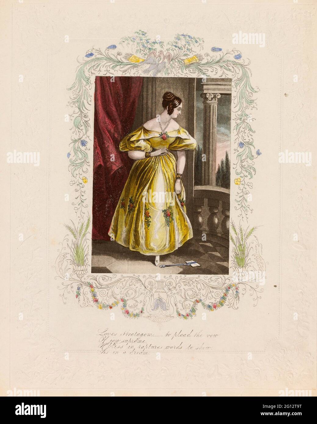 Love - s Strategem (Valentine) - c. 1840 - Unknown Artist English, 19th century. Lithograph with hand-coloring on embossed off-white wove paper. 1835 Stock Photo