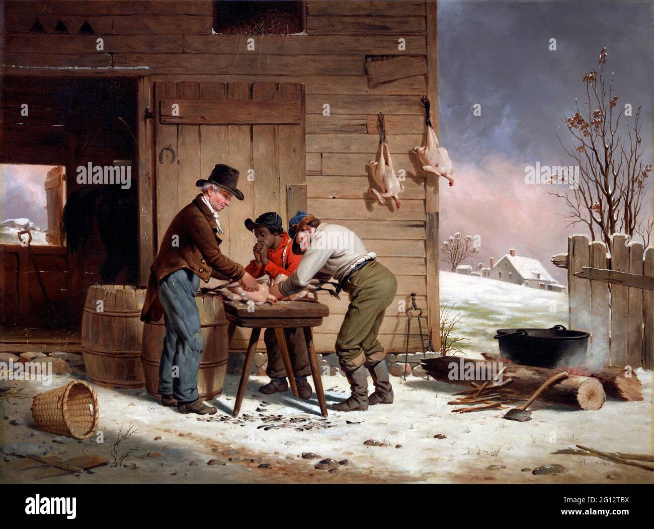 Preparing for Christmas (Plucking Turkeys) by Francis William Edmonds (1806-1863), oil on canvas, 1851 Stock Photo