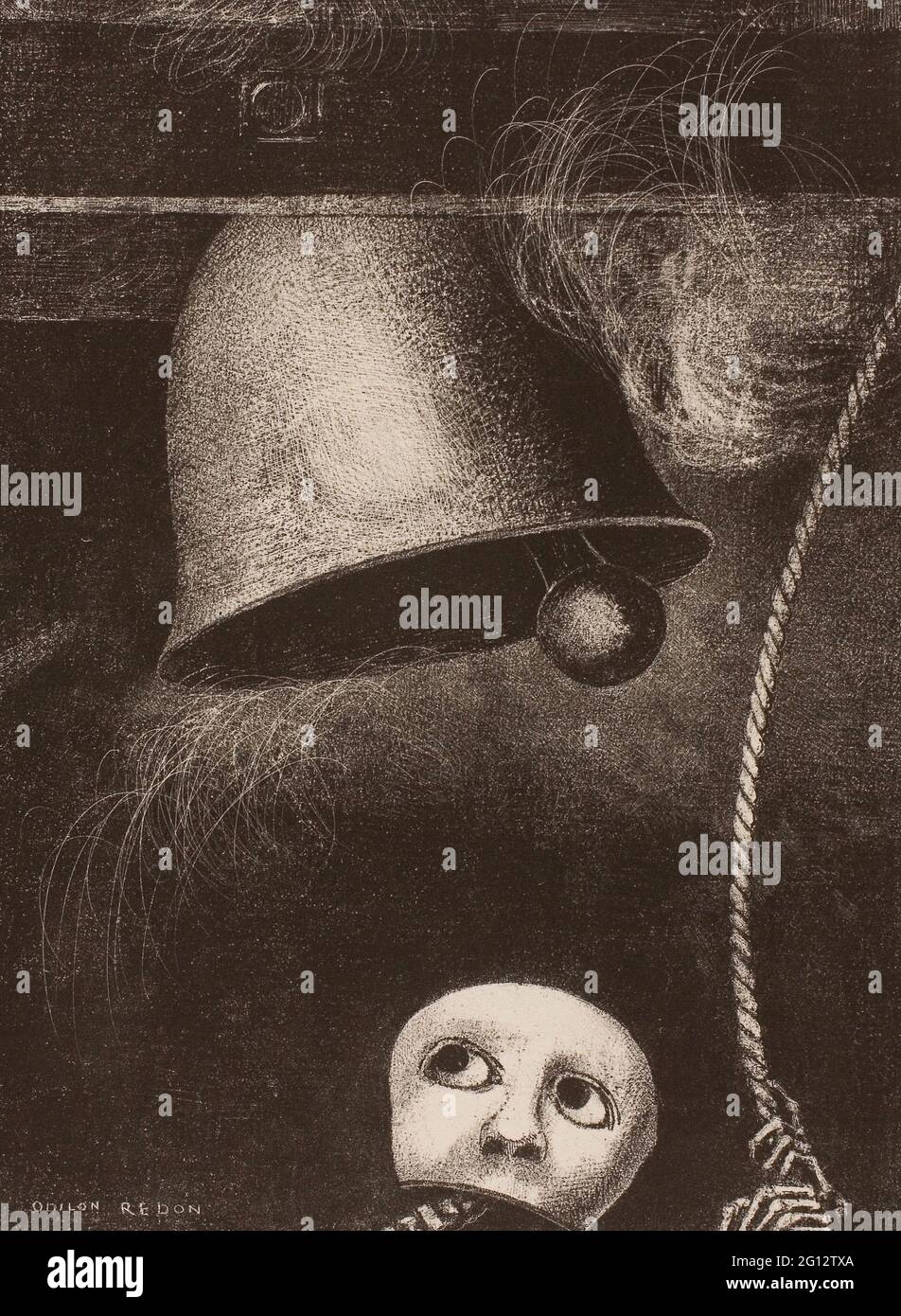 Odilon Redon. A Mask Sounds the Funeral Knell, plate three from To Edgar Poe 1882 Odilon