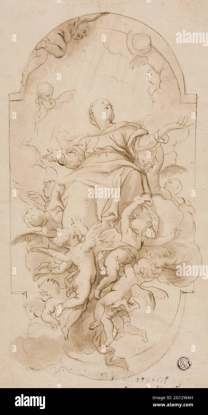 Domenico Piola. Assumption of the Virgin - Domenico Piola (Italian, 1627-1703) or Marcello Venusti (Italian, 1512/15-1579). Pen and brown ink, brush Stock Photo