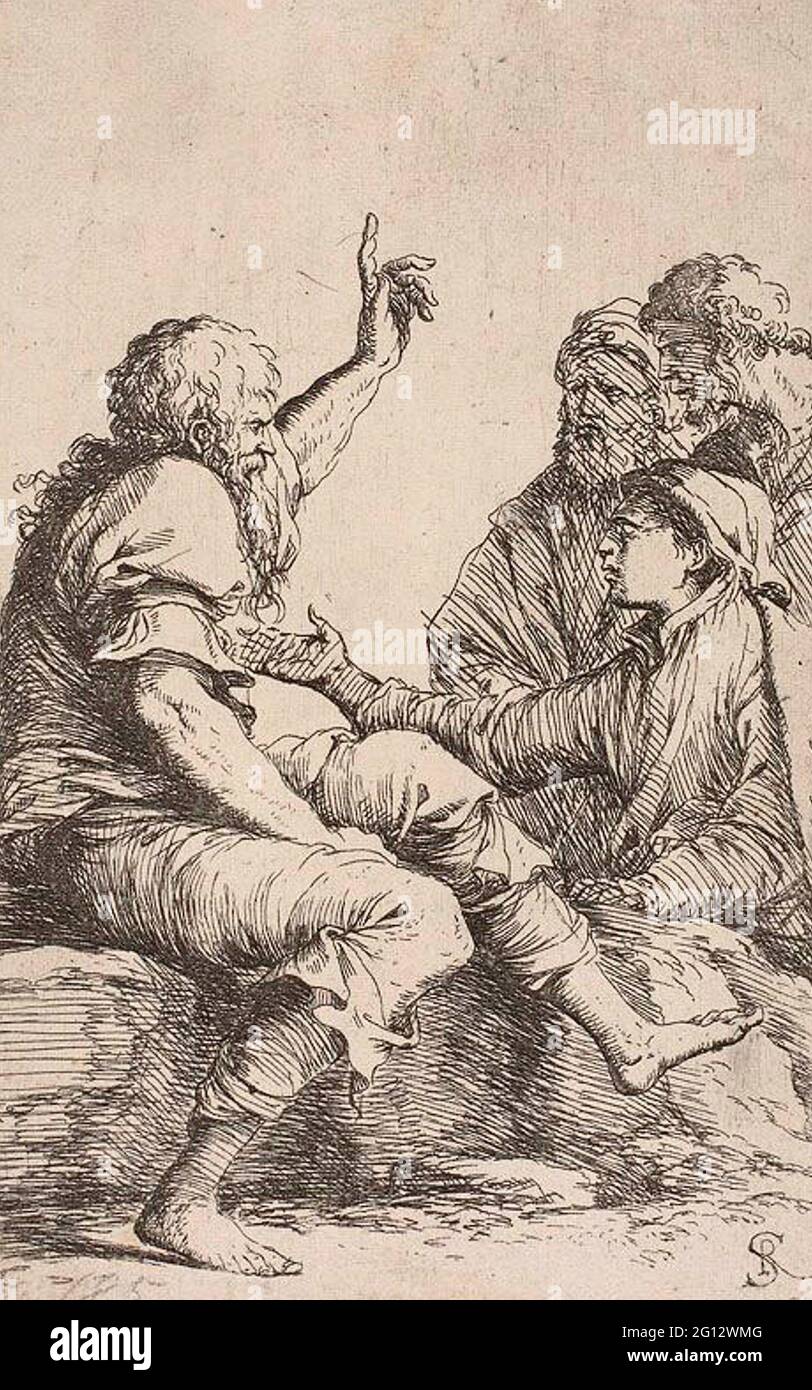 Salvator Rosa. A bearded old man seated on a rock and making a hortatory  gesture toward three men opposite him, from Figurine series - Salvator Rosa  Stock Photo - Alamy