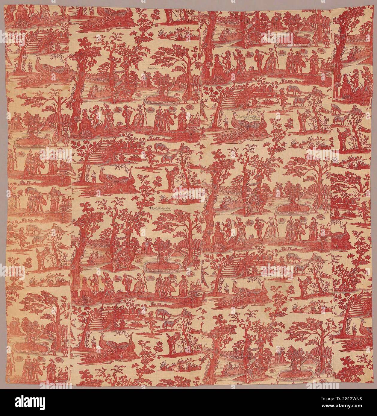 Commedia del - Arte (Furnishing Fabric) - before 1784 - England. Cotton, plain weave; copperplate printed. 1750 - 1784. Stock Photo