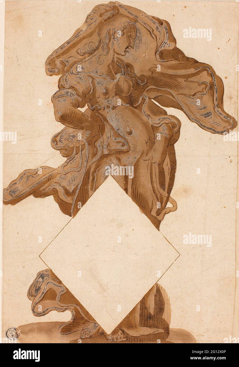 Hendrick Goltzius. Design with Female Figure in Flowing Drapery - Possibly Hendrick Goltzius (Dutch, 1558-1617) or Hubrecht Goltzius (German, Stock Photo