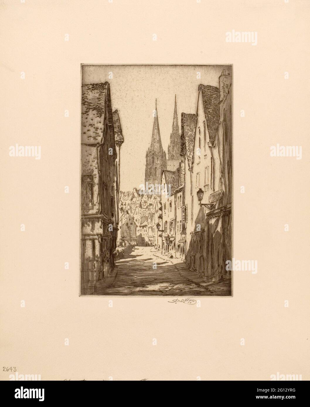 John Wesley Cotton. Street in Chartres - 1919 - John Wesley Cotton Canadian, 1868-1932. Etching in black on ivory laid paper. Canada. Stock Photo
