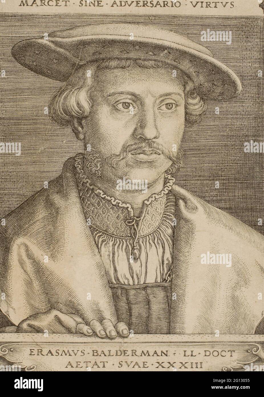 Barthel Beham. Erasmus Balderman - 1535 - Barthel Beham German, 1502-1540. Engraving in black on ivory laid paper. Germany. Stock Photo