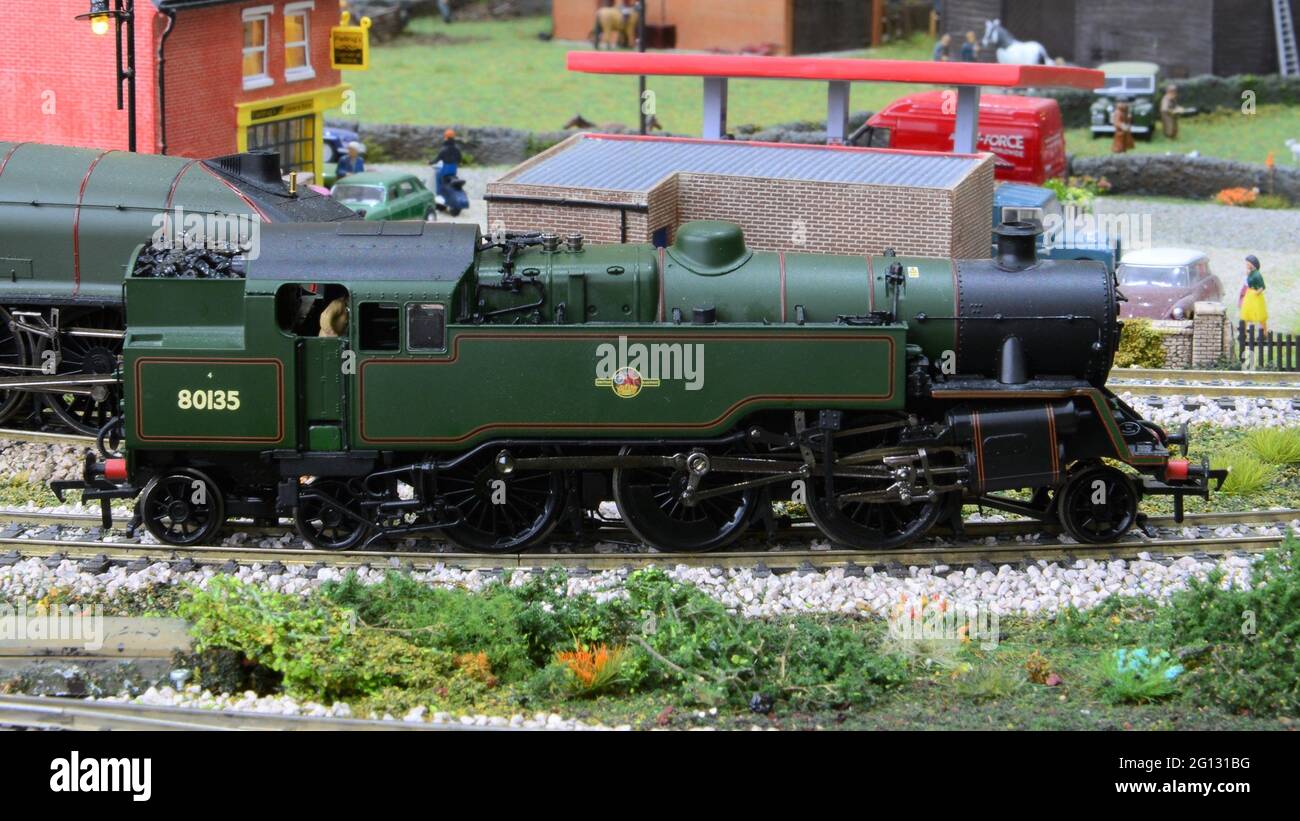A model of a Standard class 4MT locomotive in OO scale Stock Photo - Alamy