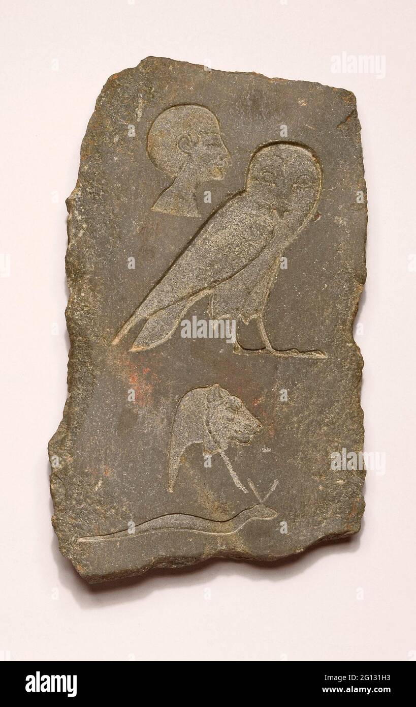 Ancient Egyptian. Relief Plaque Depicting Hieroglyphic Signs - Early Ptolemaic Period (about 300 BC) - Egyptian. Stone. Stock Photo