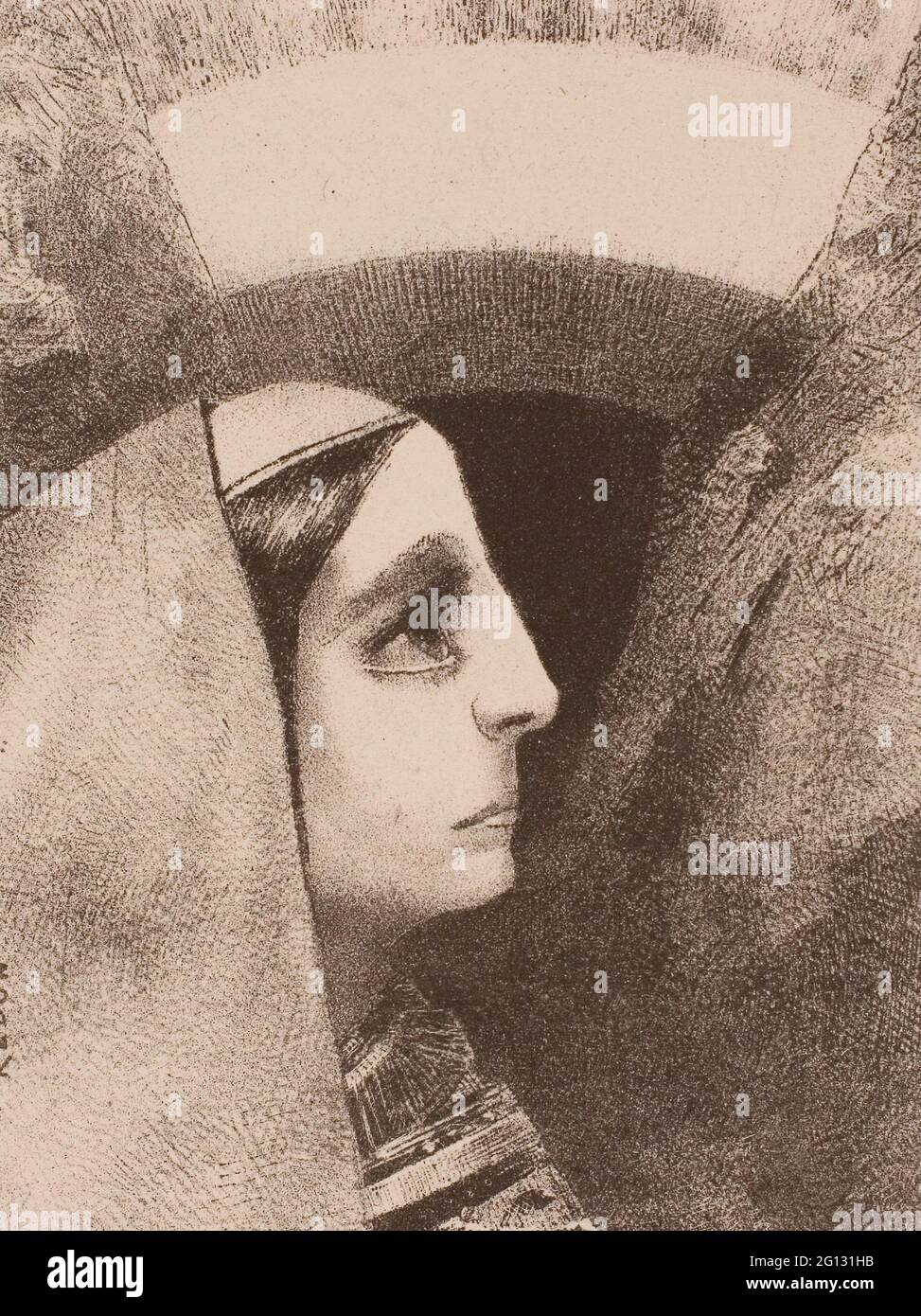 Odilon Redon. Before the Black Sun of Melancholy, Lenore Appears, plate two from To Edgar Poe - 1882 - Odilon Redon French, 1840-1916. Lithograph in Stock Photo