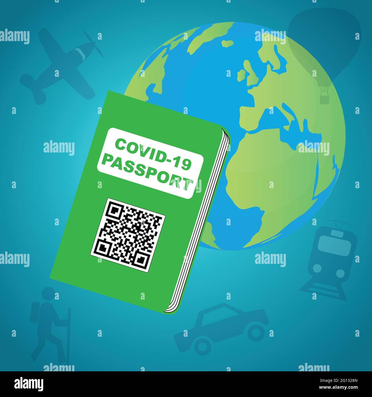 Covid 19 passport near the globe, safety travel concept Stock Vector